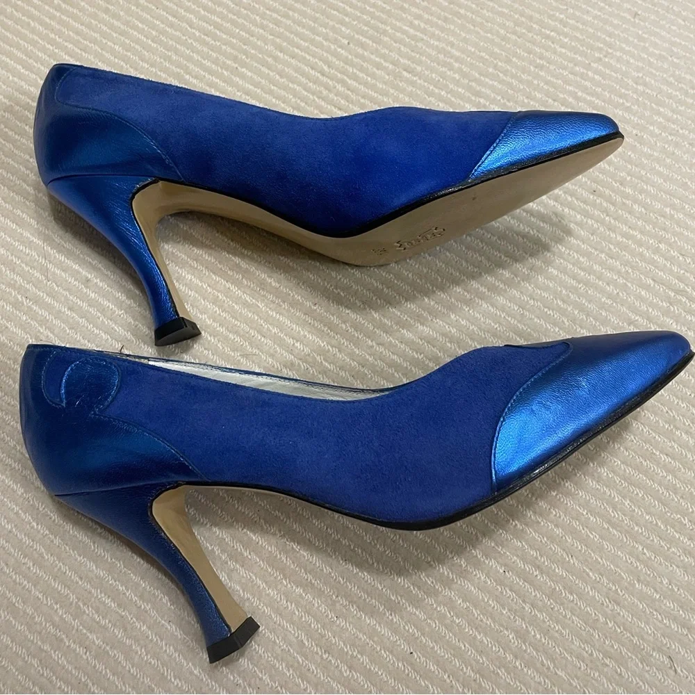 Womens Blue Suede And Leather Pump Heel